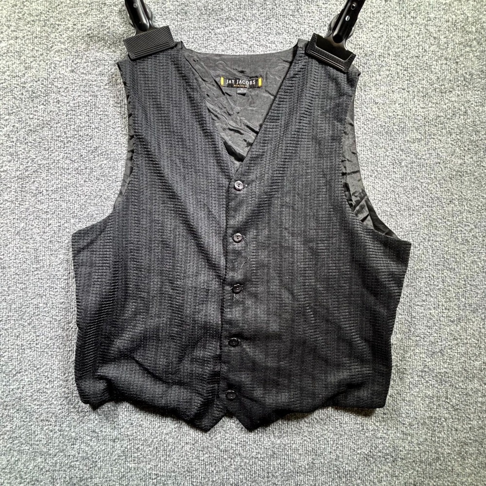 Vintage Jay Jacobs Suit Vest Men's XL Black Textured Button Front Wedding Formal